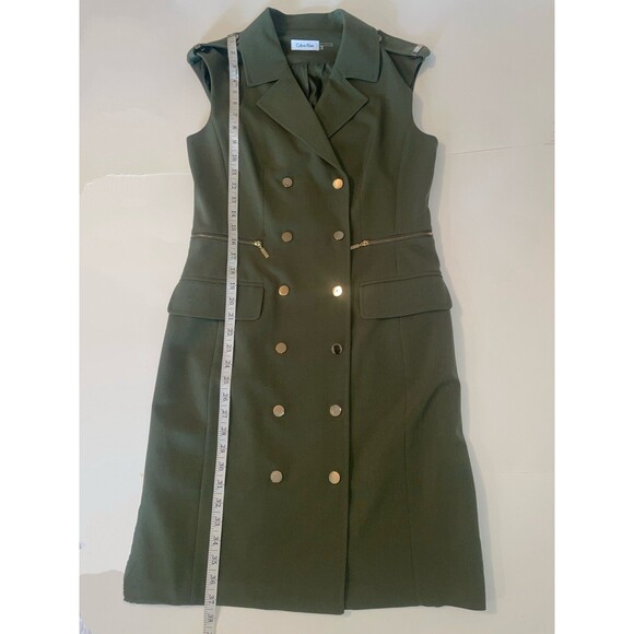 Calvin Klein Double Breasted Military Green Button Front Dress Sleeveless sz 8 - Picture 10 of 14